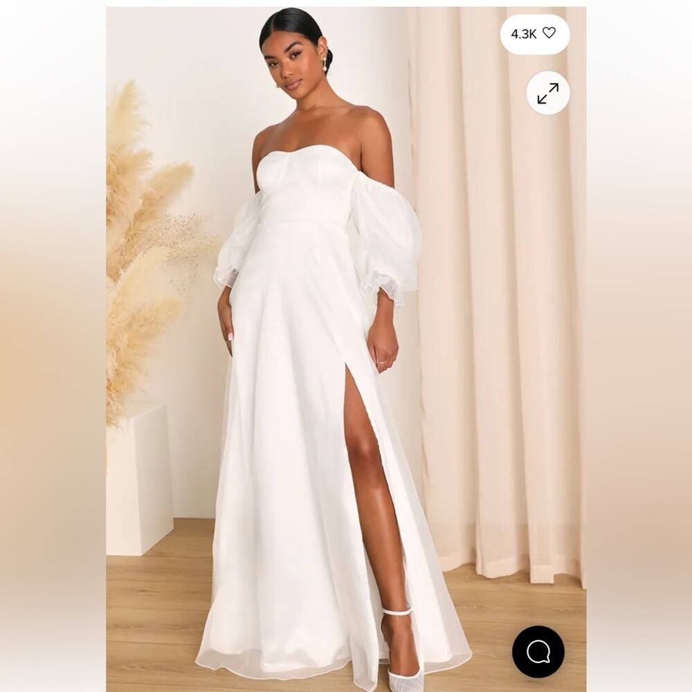 Lulus True Excellence White Bustier Off-The-Shoulder Gown Size Medium